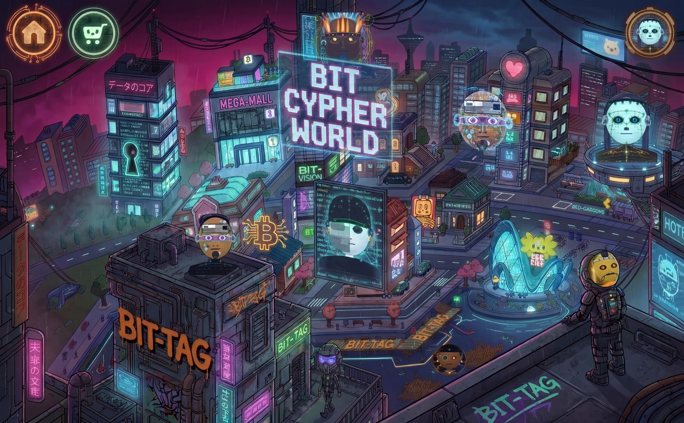 Bit-Cypher World β cyberpunk city with Bitcoin-native game environment